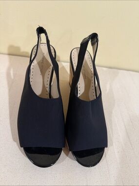 Adrienne Vittadini Black Open-Toe Slingback Wedge Sandals Black Heels size 9